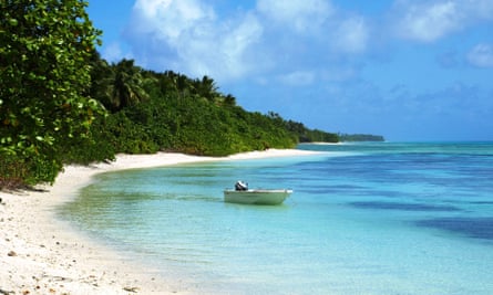 Lone boat in the Kwajalein atoll, Marshall Islands