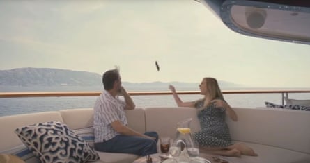 Aboard the family yacht,  Connor’s girlfriend Willa throws his iPad into the sea after reading a bad review of her play