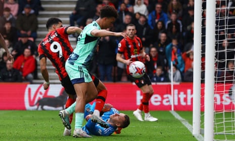 Bournemouth's Dominic Solanke scores their second goal against Fulham.