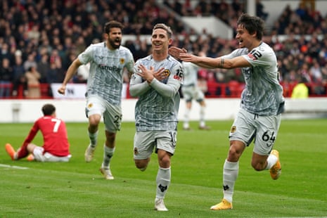 Wolverhampton Wanderers' Daniel Podence (centre) celebrates scoring their equaliser.