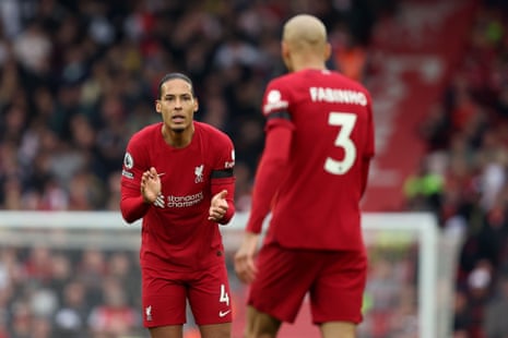 Virgil van Dijk encourages his teammates.