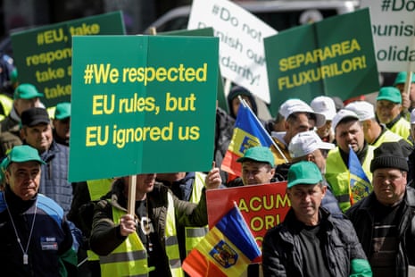 Romanian farmers protest over grain prices in Bucharest.